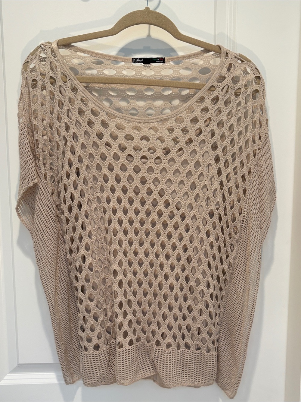 CHARLIE B Open-Knit Scoop Neck Sweater in Beige